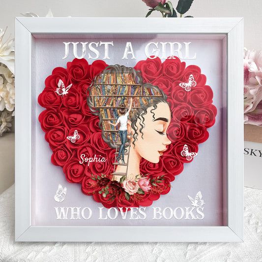 Just A Girl Who Loves Books - Personalized Flower Shadow Box