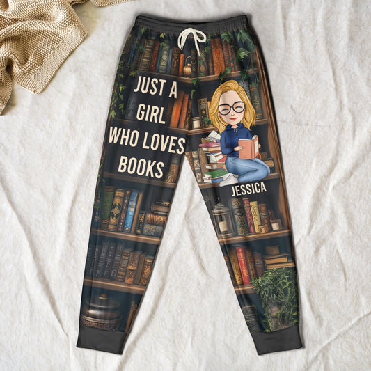 Just A Girl Who Loves Books - Personalized Sweatshirt And Sweatpants Set - Lounge Pants  With Pockets, Custom Pajama Pants, Jogger Sweatpants, Gift For Her