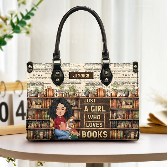 Just A Girl Who Loves Books Vintage - Personalized Leather Bag