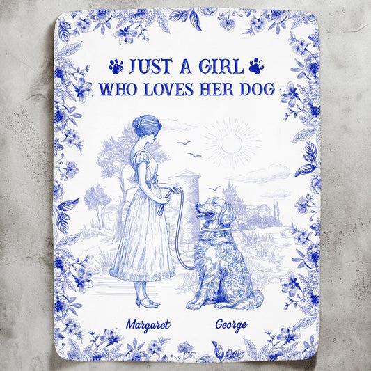 Just A Girl Who Loves Her Dogs Toile De Jouy French Style - Personalized Blanket
