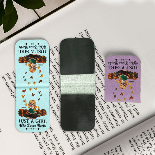Just A Girl Who Loves Books - Personalized Leather Magnetic Bookmark