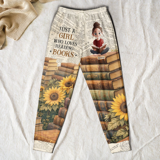 Just A Girl Who Loves Reading Books Sunflowers - For Book Lovers Club - Personalized Sweatpants