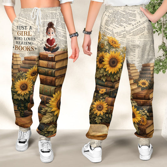 Just A Girl Who Loves Reading Books Sunflowers - For Book Lovers Club - Personalized Sweatpants