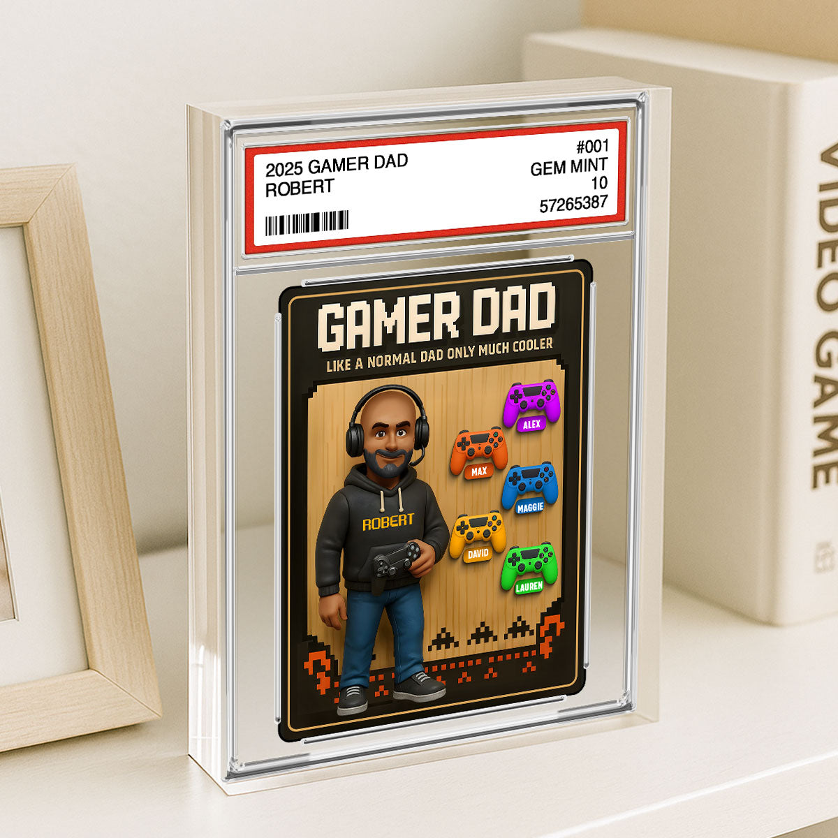 Gamer Dad Trading Card Personalized Acrylic Block Plaque,  Gift for Gamer Dad