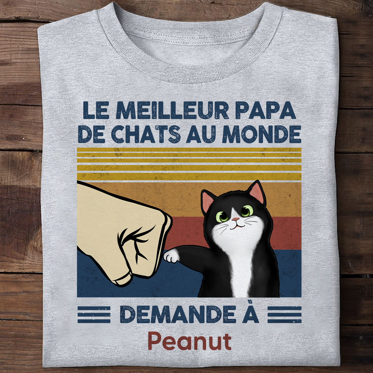 Cadeau parfait pour les papas de chats – T-shirt personnalis avec check de poing avec votre chat