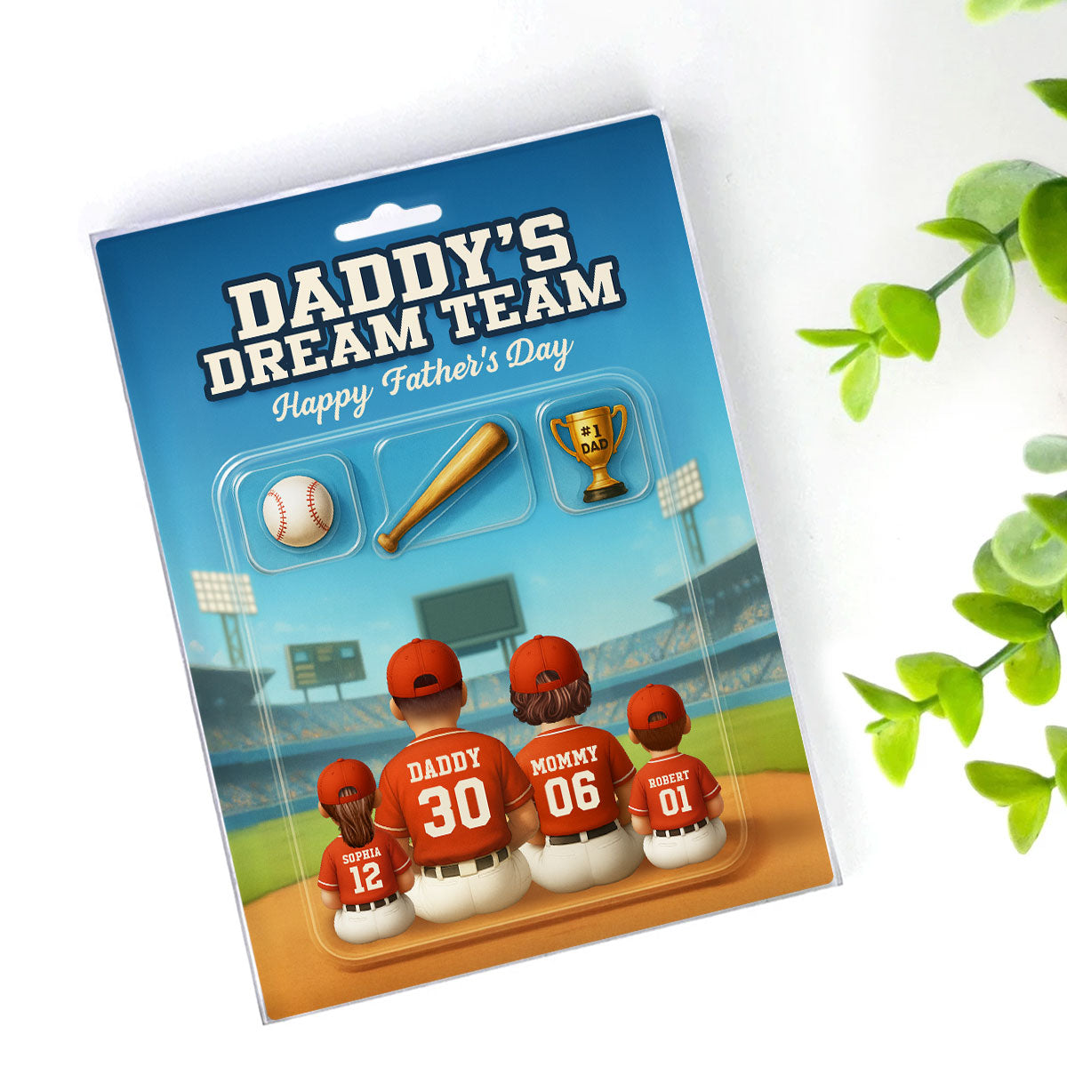 3D Effect Custom Figure Baseball Family Daddy's Dream Team Personalized Flat Acrylic Block Plaque, Unique  Gift For Dad, Husband