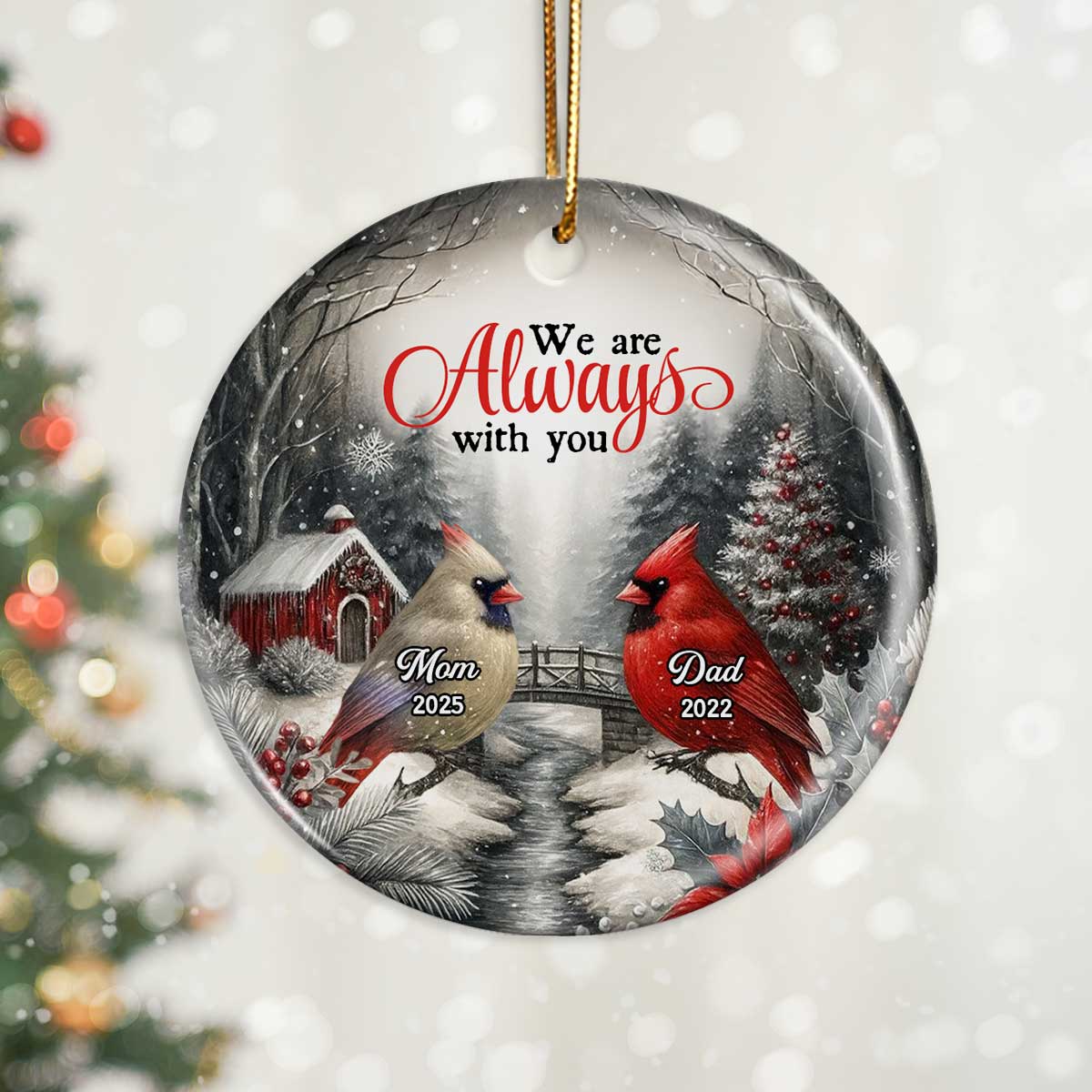 Snowy Winter Scenery Memorial Personalized Ceramic Ornament, Heartwarming Gift for Loved Ones, Christmas Sympathy Gift