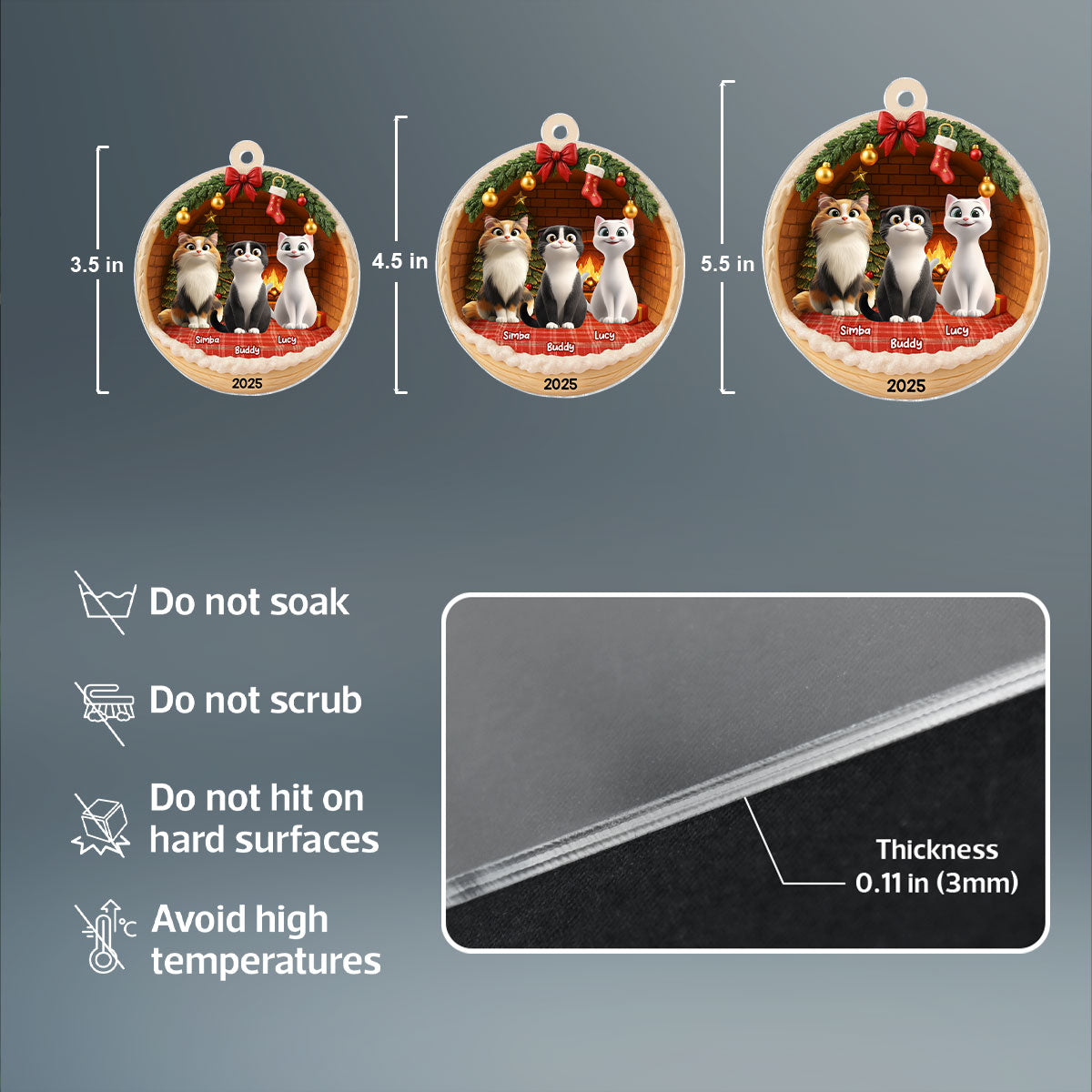 3D Effect Cozy Cat - Personalized Acrylic Ornament - Christmas Gift for Cat Lovers