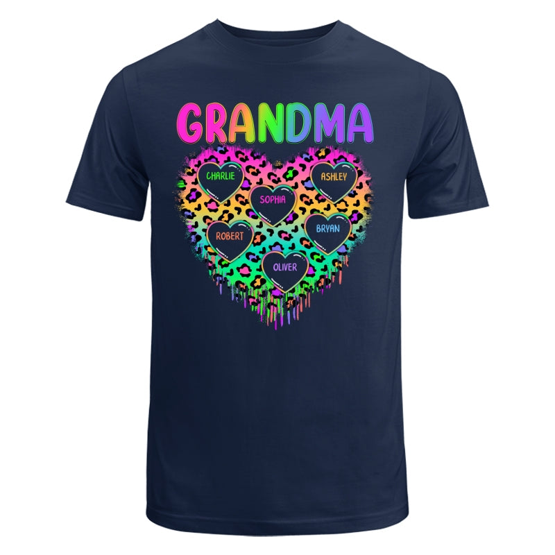 Neon Leopard Grandma Hearts In Hearts Grandkids Names Personalized Shirt