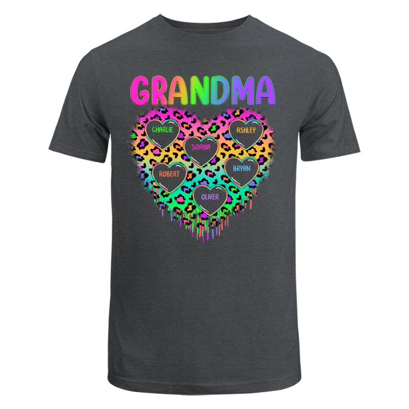 Neon Leopard Grandma Hearts In Hearts Grandkids Names Personalized Shirt