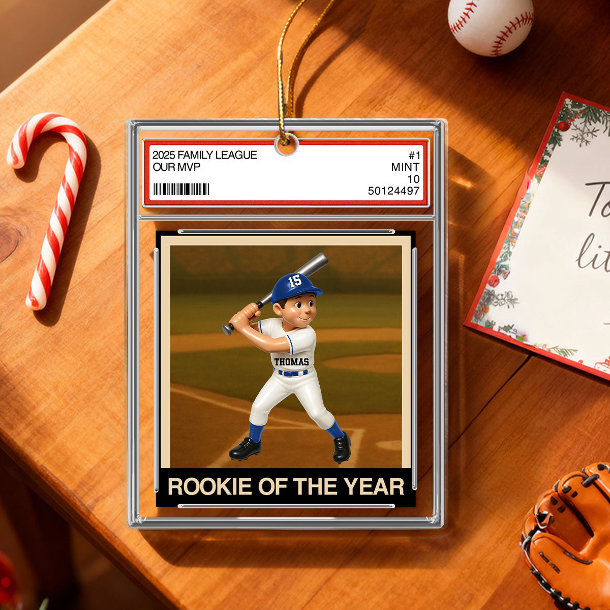 Baseball Player Family League Trading Card Style - Personalized Acrylic Ornament - Christmas Gift For Son, Grandson