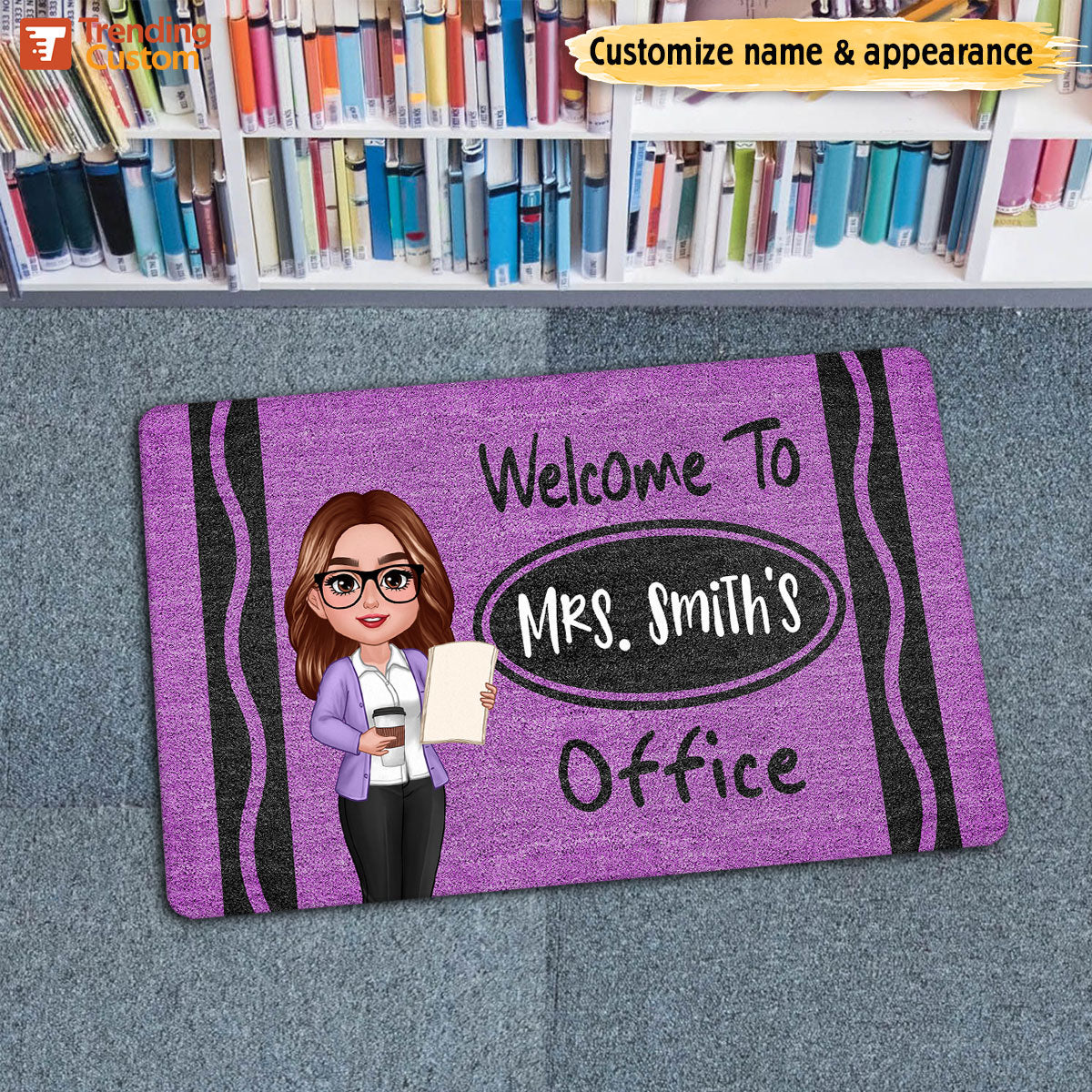 Female Male Teacher Crayon Pattern Welcome To Office Personalized Doormat| Back To School Gift, Classroom Decoration