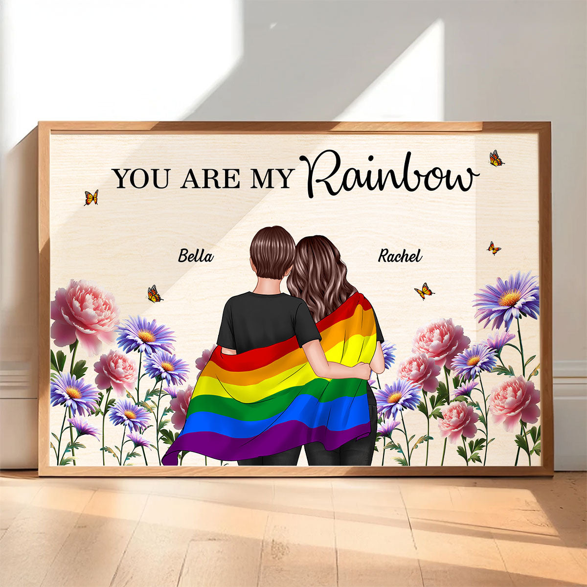 LGBTQ Couple Flag Birth Month Flower Personalized Poster, Pride Month Gift