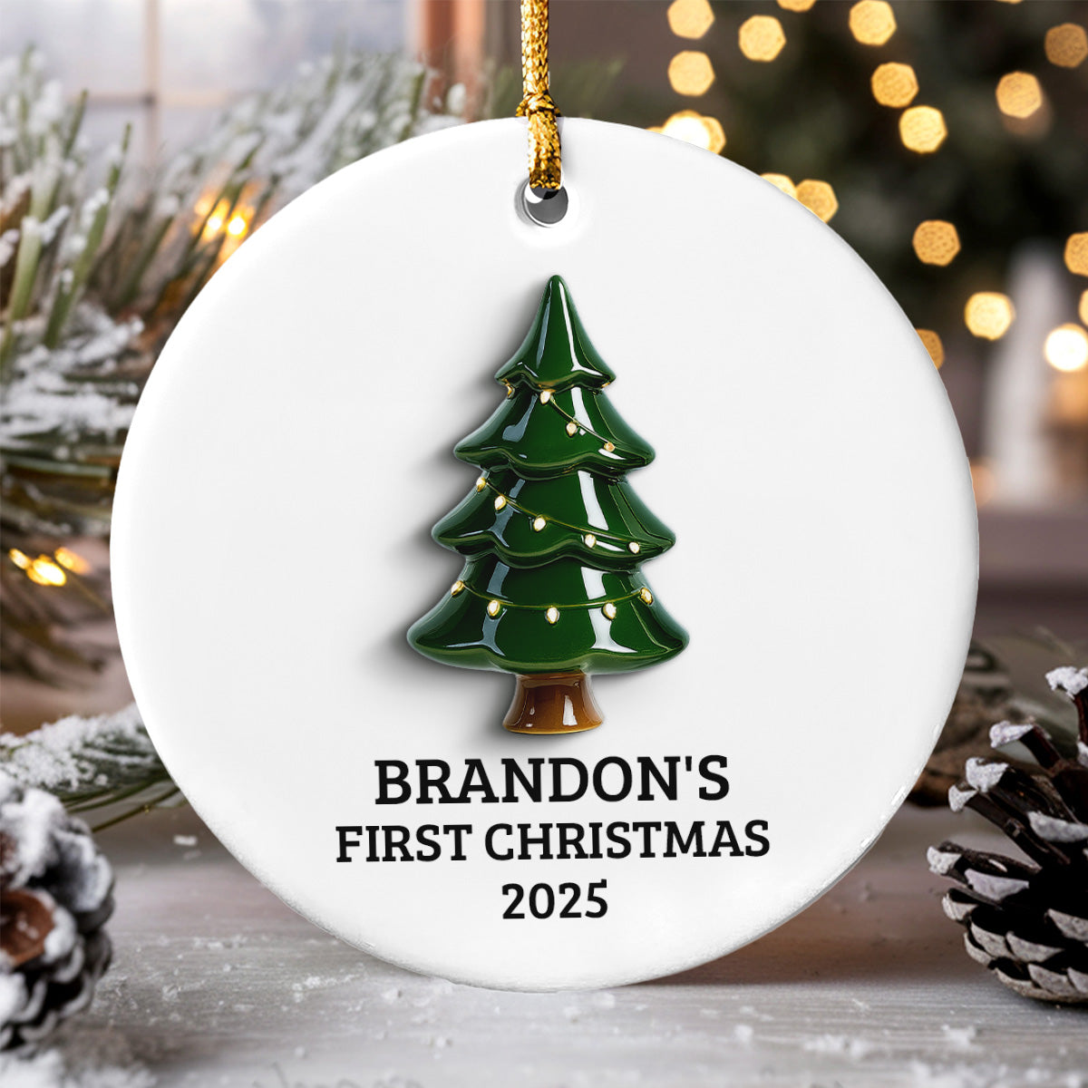 Baby First Christmas Thing 3D Effect - Personalized Ceramic Ornament