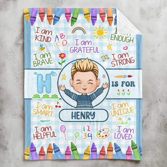 Kid Affirmations Blanket I Am Kind I Am Grateful - Personalized Blanket