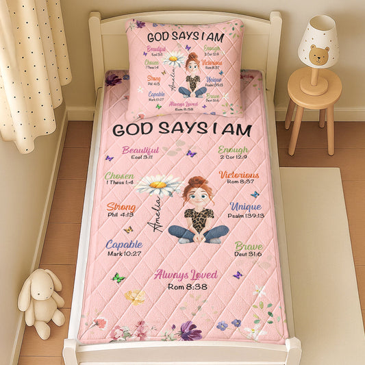 Kid Birth Flower God Says I Am - Custom Quilt Set