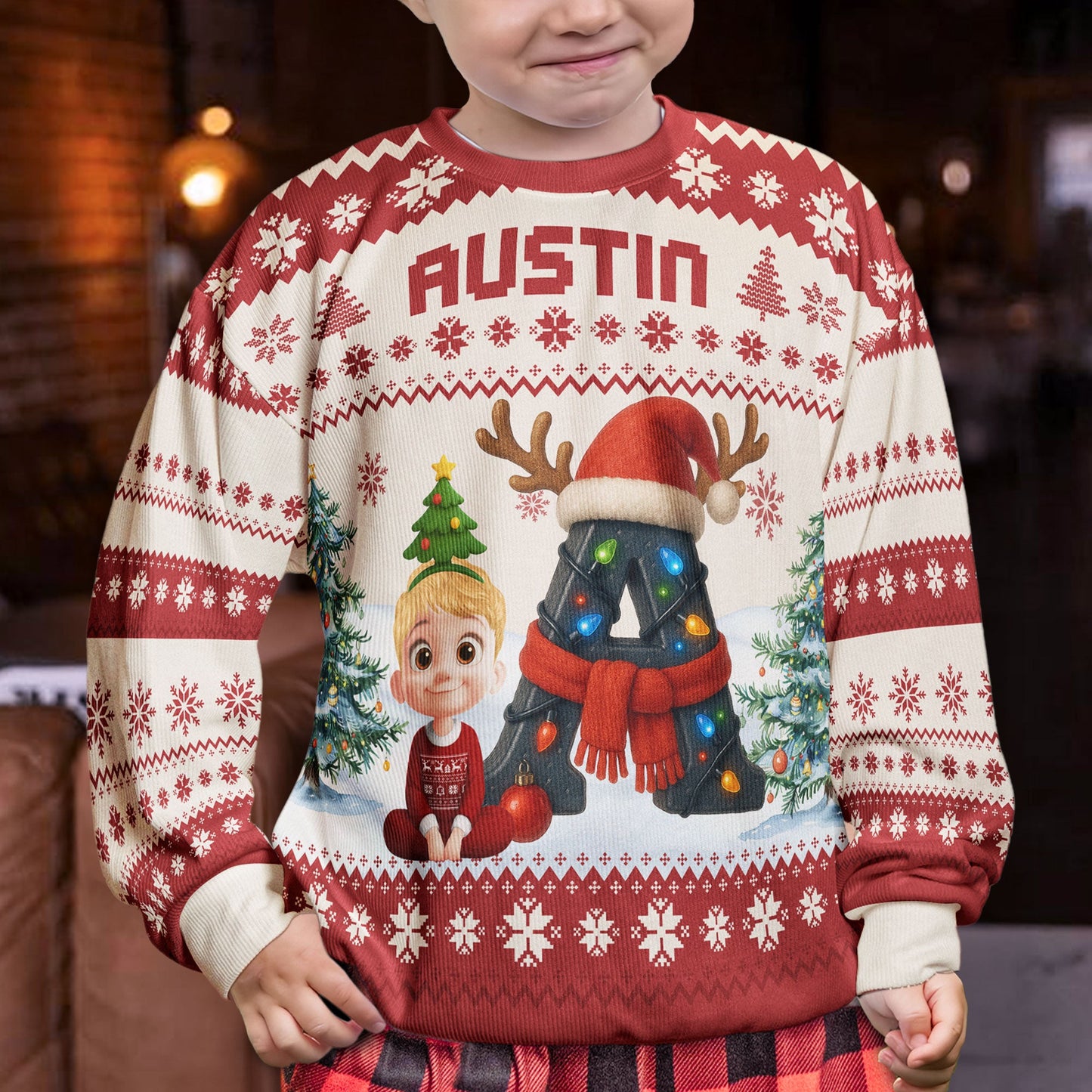 Kid Name Alphabet - Personalized Ugly Sweater
