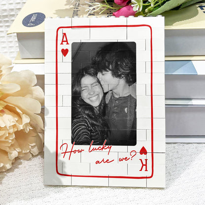 King And Queen Custom Couples Photo How Luck We Are - Personalized Photo Rectangle Building Brick