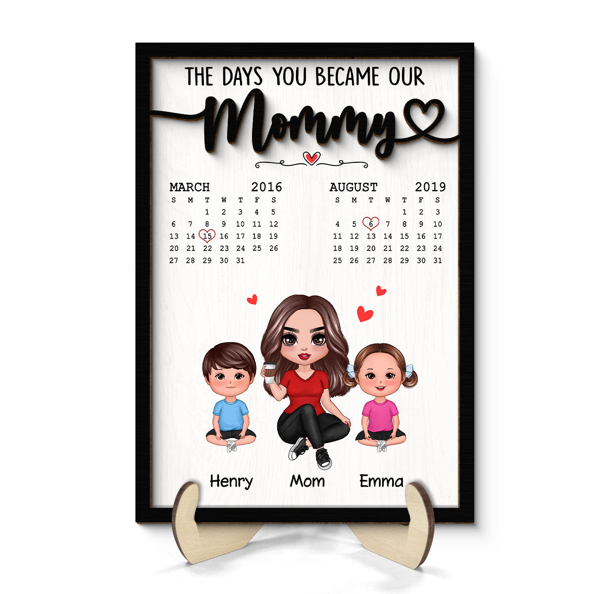 The Day You Became Our Mommy Birthday Calendar Personalized 2-Layer Wooden Plaque