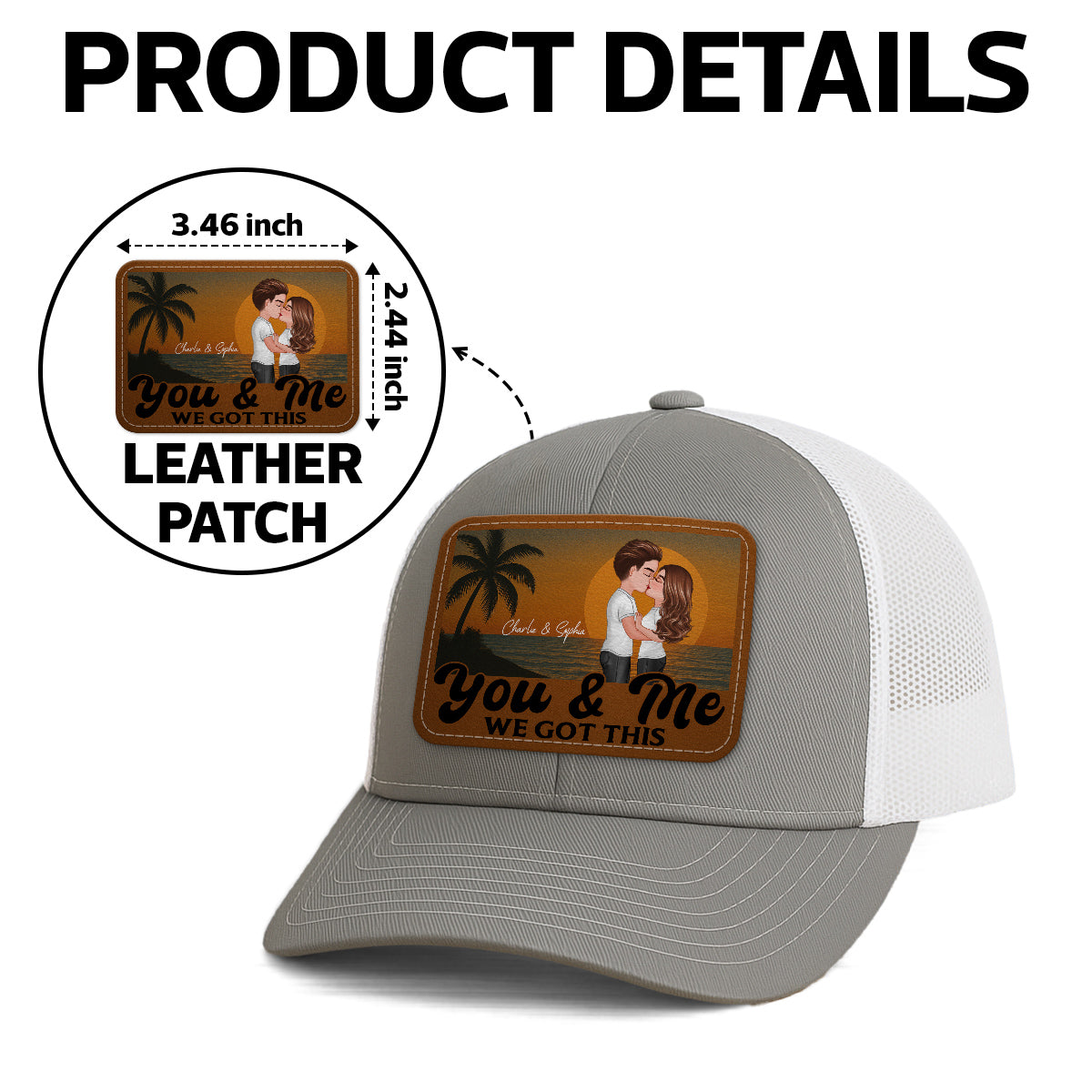 Retro Beach Summer Couple Kissing Personalized Leather Patch Hat