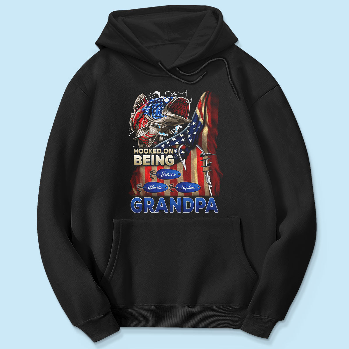 Hooked On Fishing Dad Grandpa Nation Flag Personalized Shirt