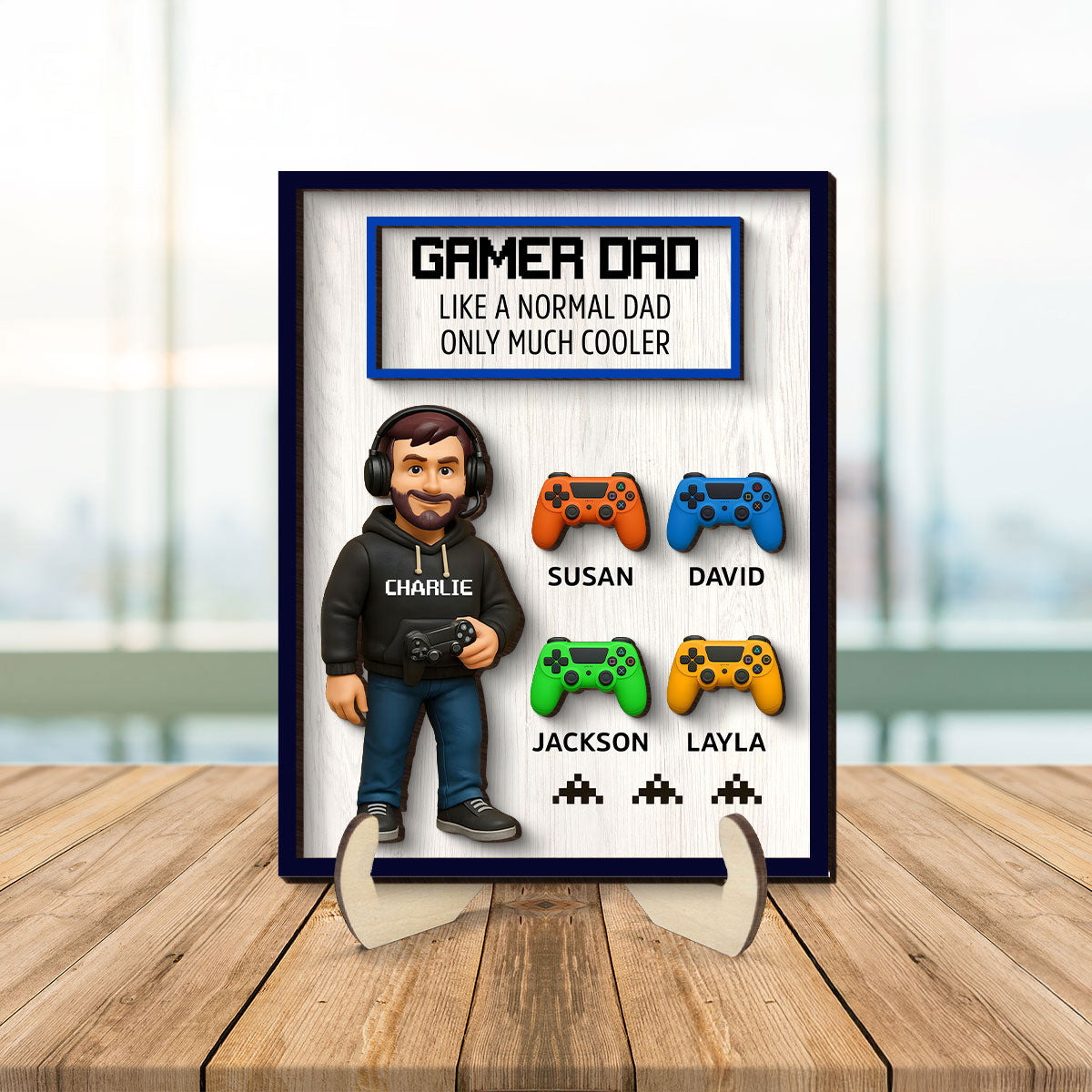 Gamer Dad Much Cooler Personalized 2-Layered Wooden Plaque,  Gift for Gamer Dads