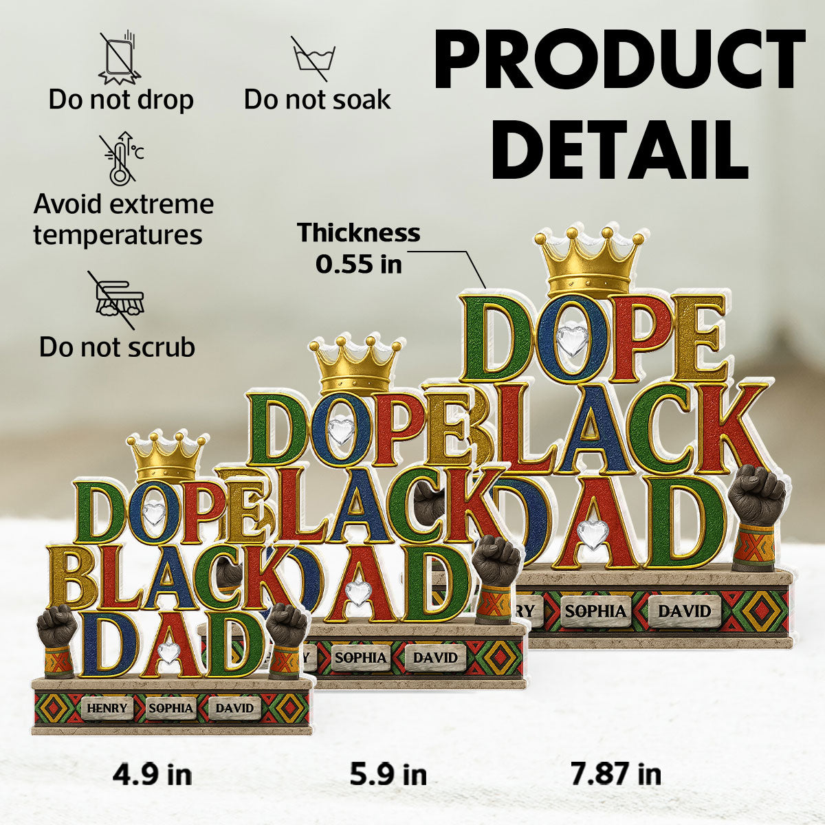 Dope Black Dad Kids Names Personalized Acrylic Block,  Gift