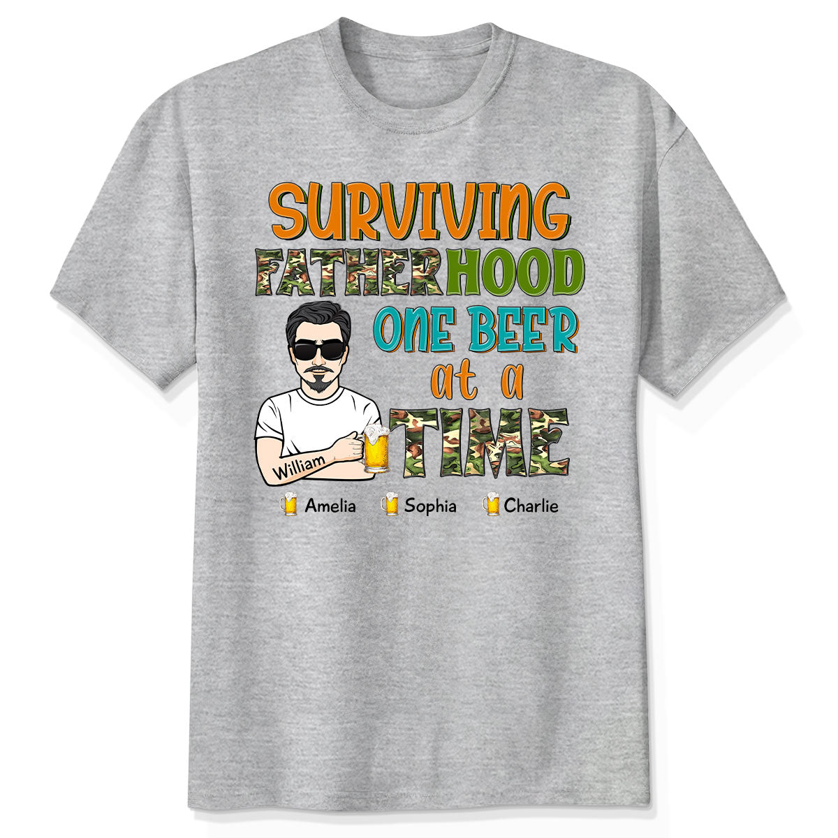 Surviving Fatherhood One Beer At A Time Gift for Dad Personalized Shirt