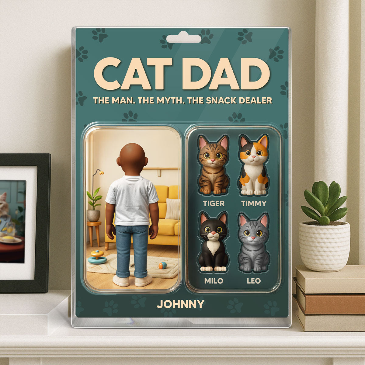 Cat Dad Cartoon Figures Style Personalized Acrylic Block Plaque,  Gift for Cat Lover