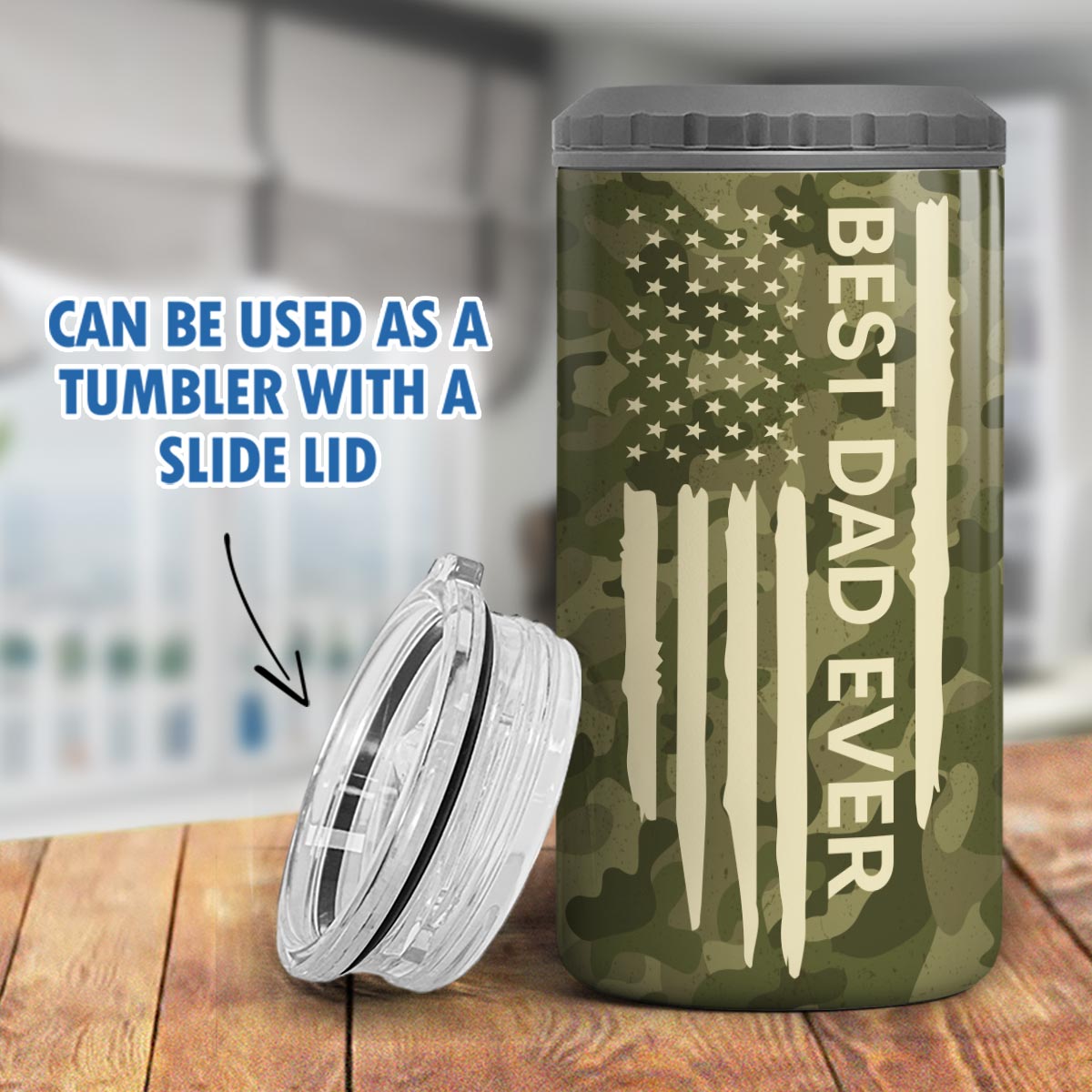 Best Dad Papa Grandpa Ever Nation Flag Man & Kids Walking Father‘s Day Gift For Husband Father Figures Personalized 4 In 1 Can Cooler