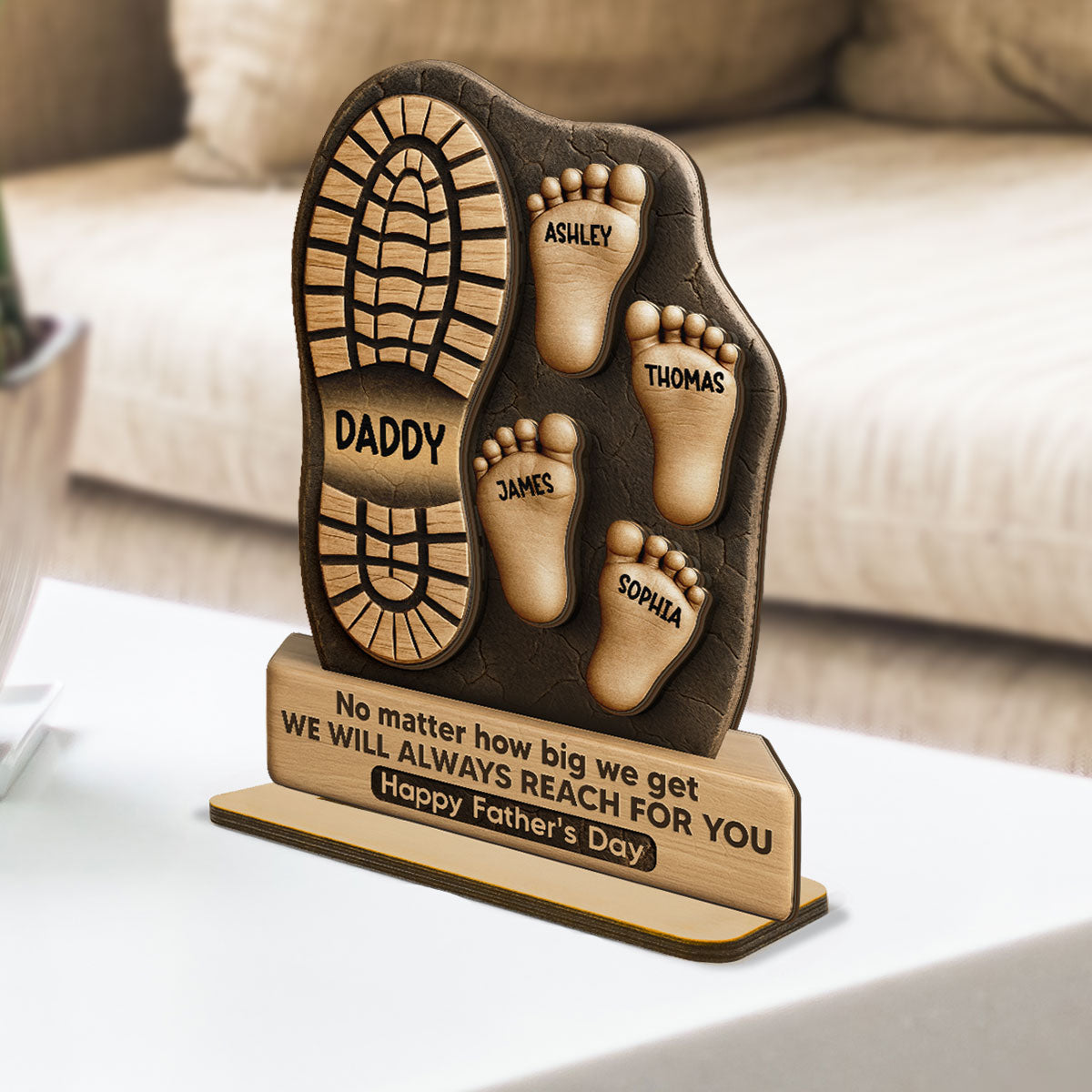Dad No Matter How Big We Get Personalized 2-Layer Standing Wooden Plaque| Unique  Gift For Dad