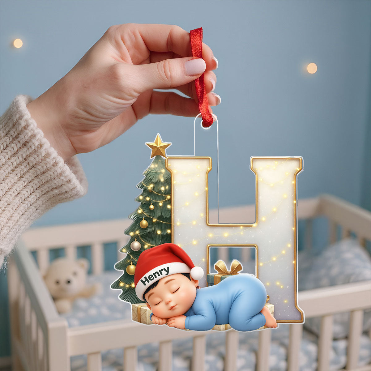 Baby Sleeping Initial Letter Monogram - Personalized Acrylic Ornament - Christmas Gift for Grandkids, Baby, Newborn