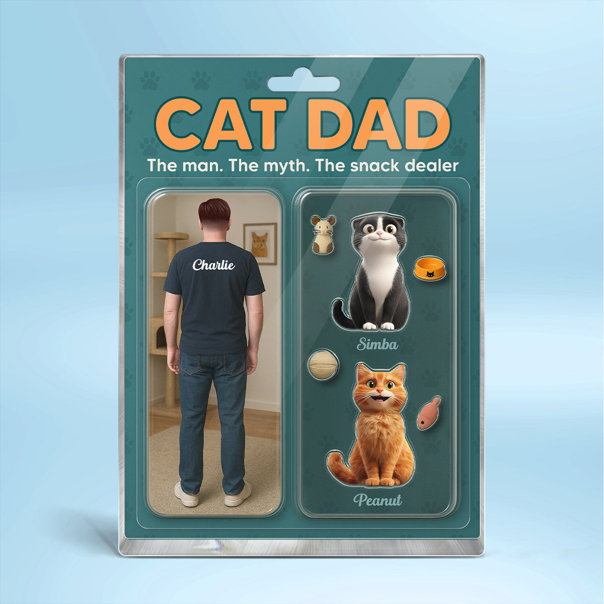 Cat Dad Realistic Figures Style Personalized Acrylic Block Plaque,  Gift for Cat Lover