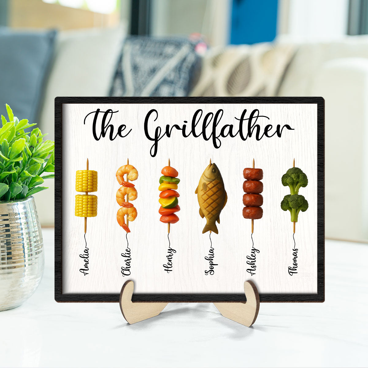 Best Grilling Dad Ever With Kids' Names Personalized 2-Layered Wooden Plaque,  Gift For Husband, For Dad, For Grandpa