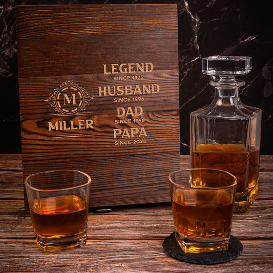 Father's Day Gifts, Legend Husband Dad Papa - Personalized Whiskey Decanter Set