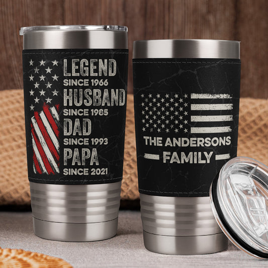 Father's Day Gifts, Legend, Husband, Dad And Grandpa Custom Family Name - Personalized 20oz Leather Wrapped Tumbler