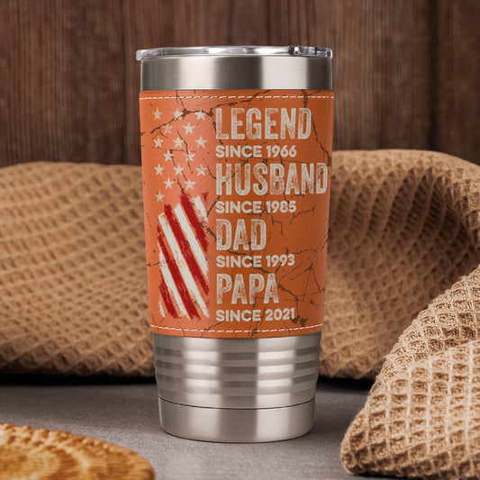 Father's Day Gifts, Legend, Husband, Dad And Grandpa Custom Family Name - Personalized 20oz Leather Wrapped Tumbler