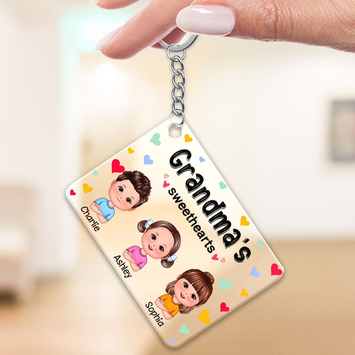Grandma‘s Sweethearts Cute Doll Kids Colorful Hearts Personalized Acrylic Keychain