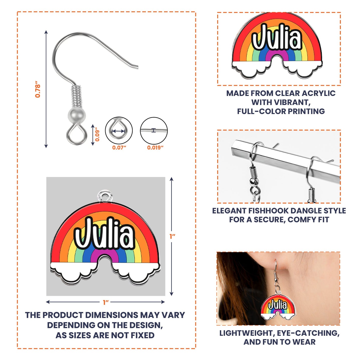 LGBTQ+ Pride Flag - Personalized Acrylic Earrings