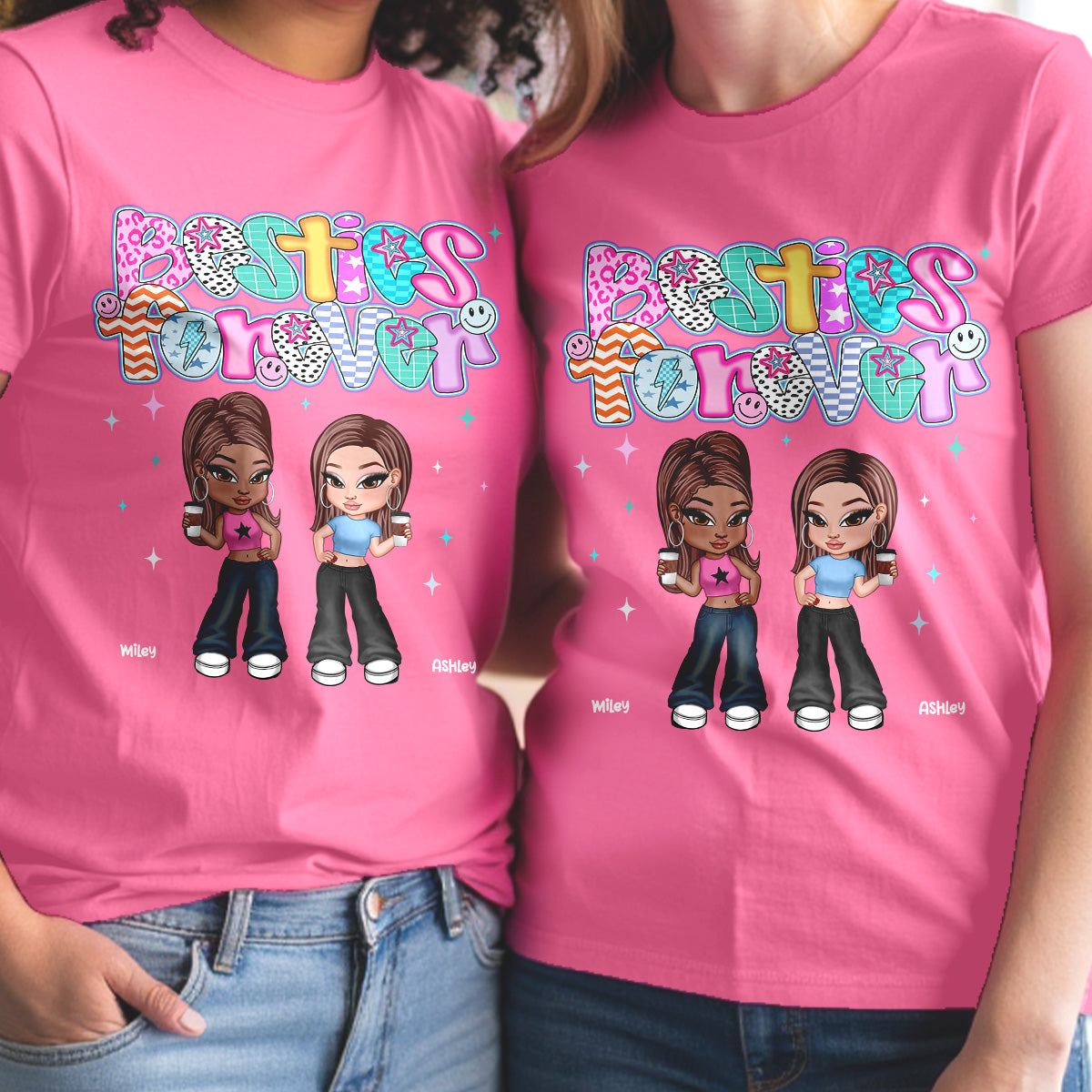 Colorful Preppy Style Y2K Besties Personalized Shirt