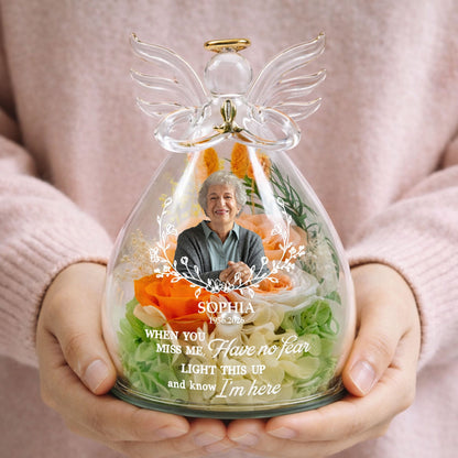 Light This Up And Know I'm Here Memorial Gift - Personalized Flower In Glass Angel Figurines
