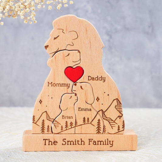 Father's Day Gifts, Lion Family New Version - Personalized Wooden Lion Family Puzzle