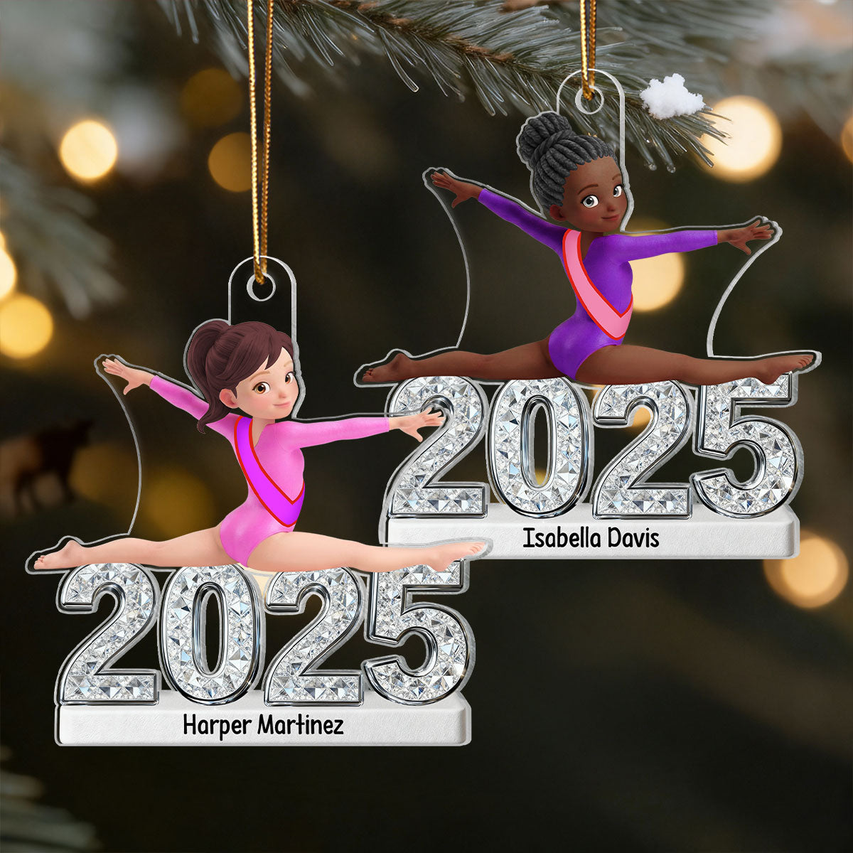 3D Effect Gymnastic Girl Front Split Pose With Year - Personalized Acrylic Ornament - Gymnast Gift For Daughter, Granddaughter