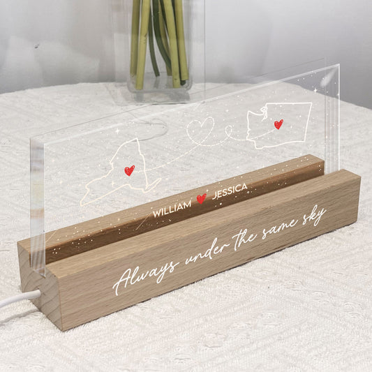 Long Distance But Always Under The Same Sky - Personalized LED Night Light