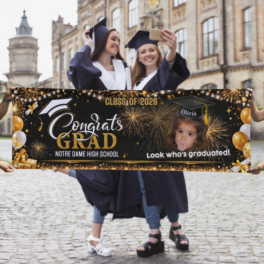 Look Who's Graduated - Graduation Party Gifts Childhood Photo Theme - Personalized Banner