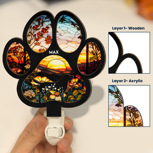 Loss Of Dog Memorial Gift For Dog Lovers - Personalized Wood And Acrylic Night Light