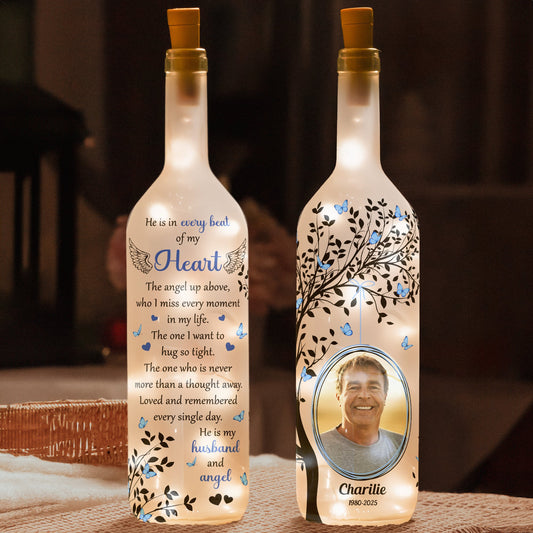 Loss Of Husband Memorial He Is My Husband And Angel - Personalized Photo Bottle Lamp