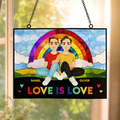 Love Is Love - Personalized Stained Glass Suncatcher