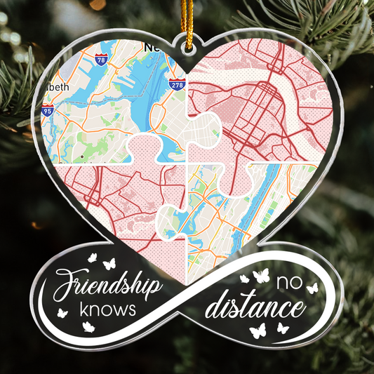 Long Distance Gifts For Family, Friends, Couples - Custom Maps - Personalized Acrylic Ornament