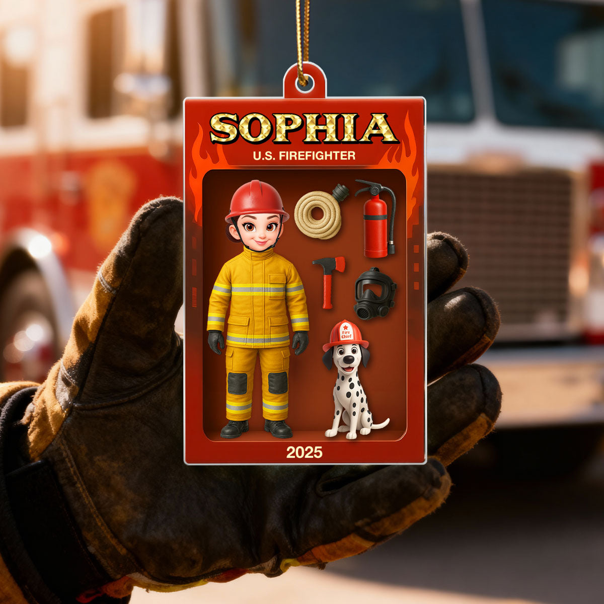 Firefighter Action Figure 3D Effect Personalized Acrylic Ornament - Special Gift For The Brave Firefighter